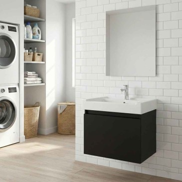 Mobile Lavatoio 60×53 cm color Nero Piano Vasca Ceramica PIRANA