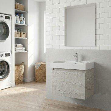 Meuble sous-vasque en orme blanc 60×53 cm avec vasque en céramique PIRANA