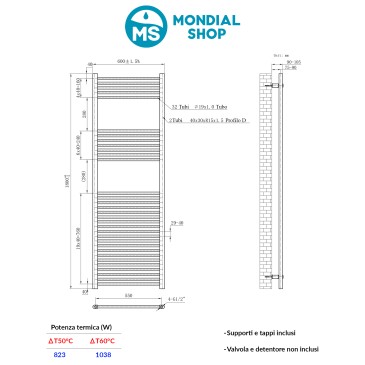 Sèche-serviettes blanc radiateur sèche-serviettes 800x600 entraxe 550 mm