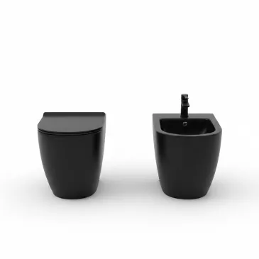 Weiße, flächenbündig montierte Toilette, Bidet und kostenloser Soft-Close-Sitz