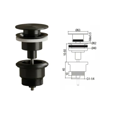 Piletta di scarico clic clac nera universale lavabo