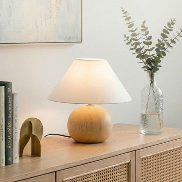 Lampe de table en pin clair et blanc effet bois | MondialShop
