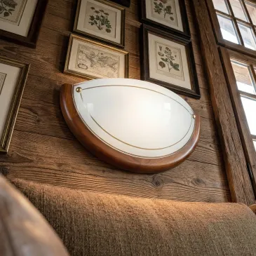 Lunette Wandleuchte aus weißem Glas und Holz, E27 | Mondialshop
