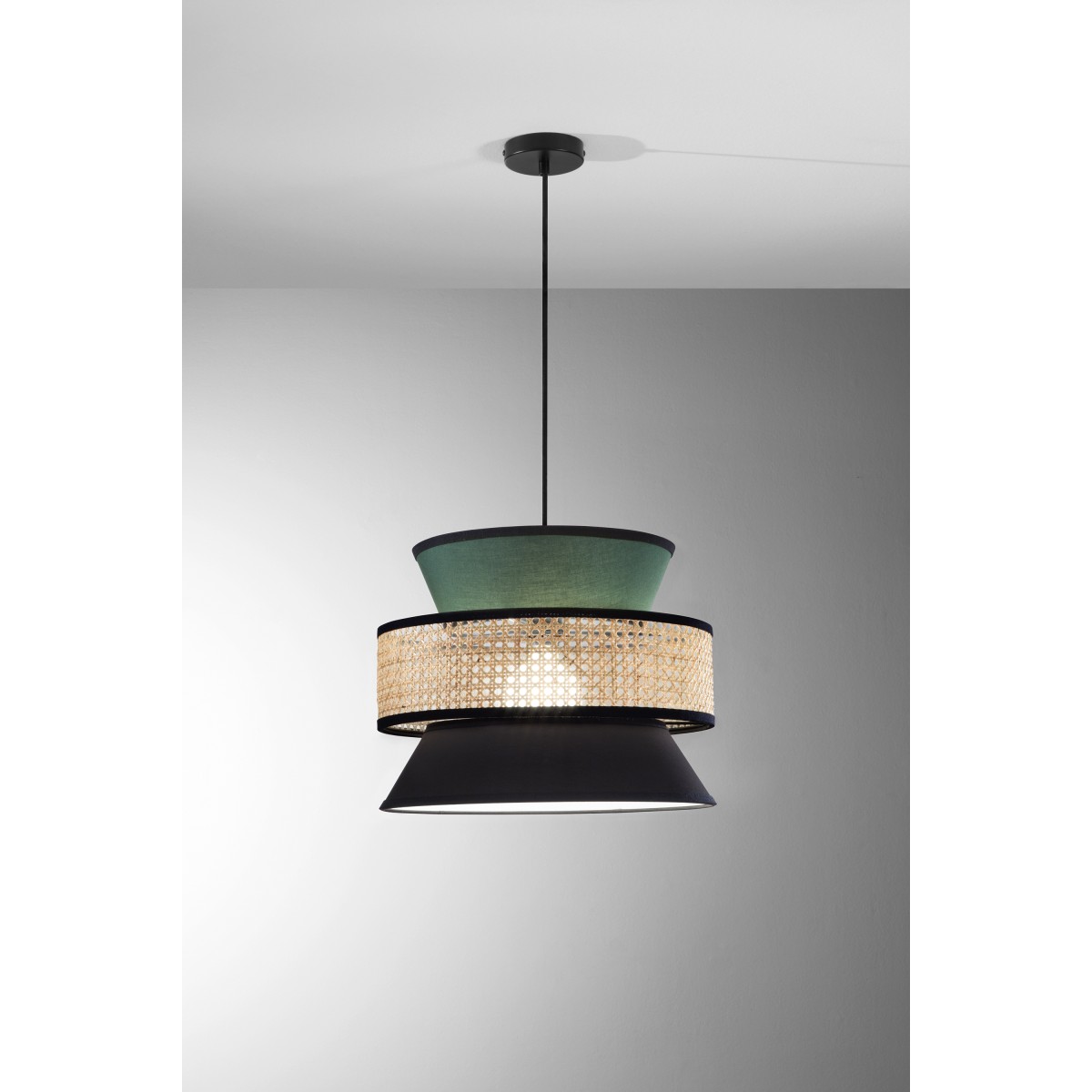 SOSPENSIONE GAZEBO VERDE+NERO+RATTAN NATURALE 1XE27...