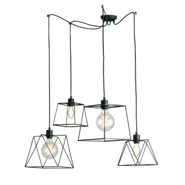 SOSPENSIONE BROOKLYN POLIGONALE NERA 4XE27 250CM
