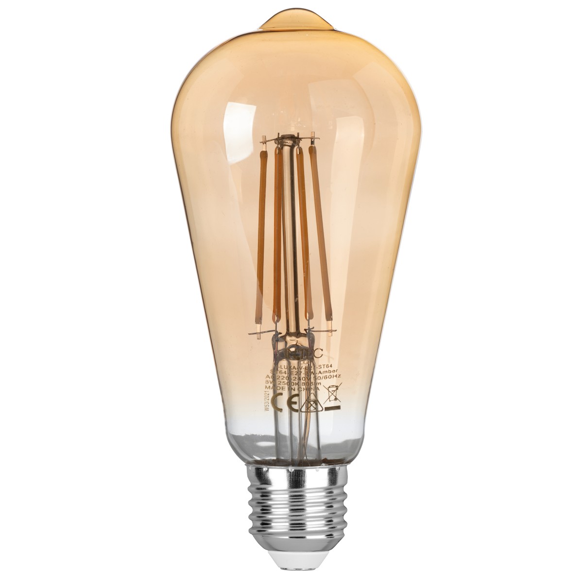 LAMPADINA LED FILAMENTO AMBRA E27 8W 806LM 2500K 300°...