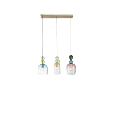 SOSPENSIONE GAUDI TRE PENDENTI IN VETRO 3XE14 62X16X185,5CM