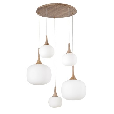 SOSPENSIONE JAIPUR BIANCA/LEGNO 2XE27+3XE14 70X70X200CM