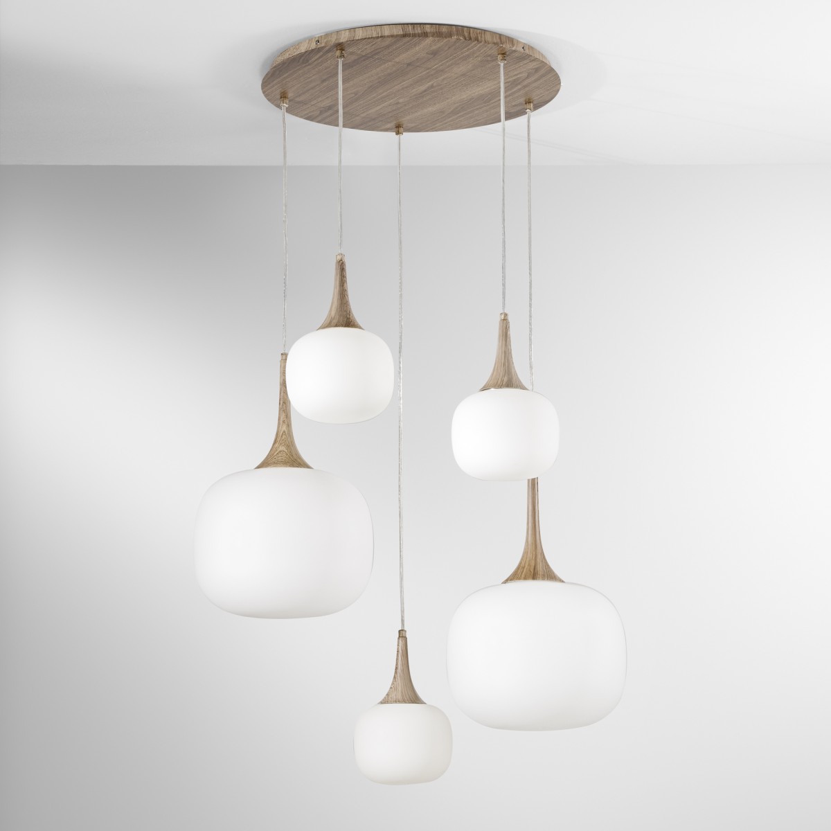SOSPENSIONE JAIPUR BIANCA/LEGNO 2XE27+3XE14 70X70X200CM