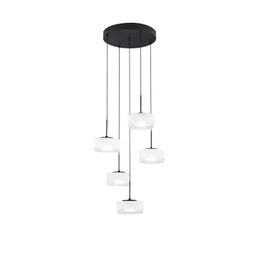 SOSPENSIONE LED EMILY BIANCA CINQUE PENDENTI IN VETRO+METALLO 40W CCT 2700/3200/4000K D44X150CM