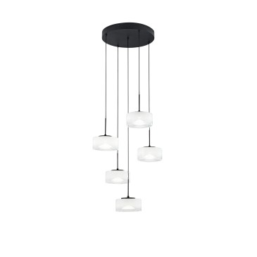 SOSPENSIONE LED EMILY BIANCA CINQUE PENDENTI IN VETRO+METALLO 40W CCT 2700/3200/4000K D44X150CM