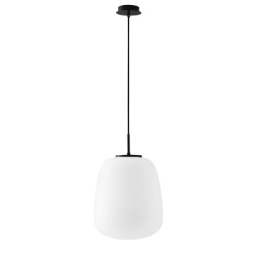 Lampe suspendue ovale en opale blanche, culot E27, 32 x 32 x 120 cm