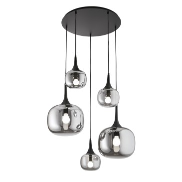 Suspension Jaipur fumée/noire 2 x E27 + 3 x E14 70 x 70 x 200 cm