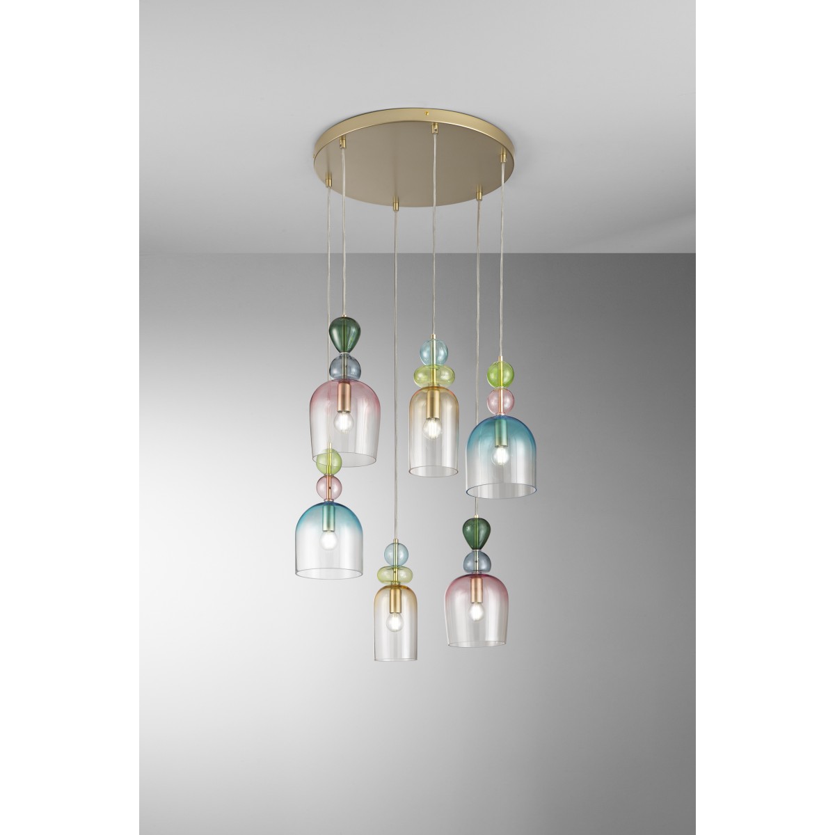 SOSPENSIONE GAUDI SEI PENDENTI IN VETRO 6XE14 57X185,5CM