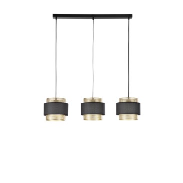 Lounge-Hängeleuchte mit drei Anhängern, gold-schwarzes Metall, 3xE27, 85x21x200 cm