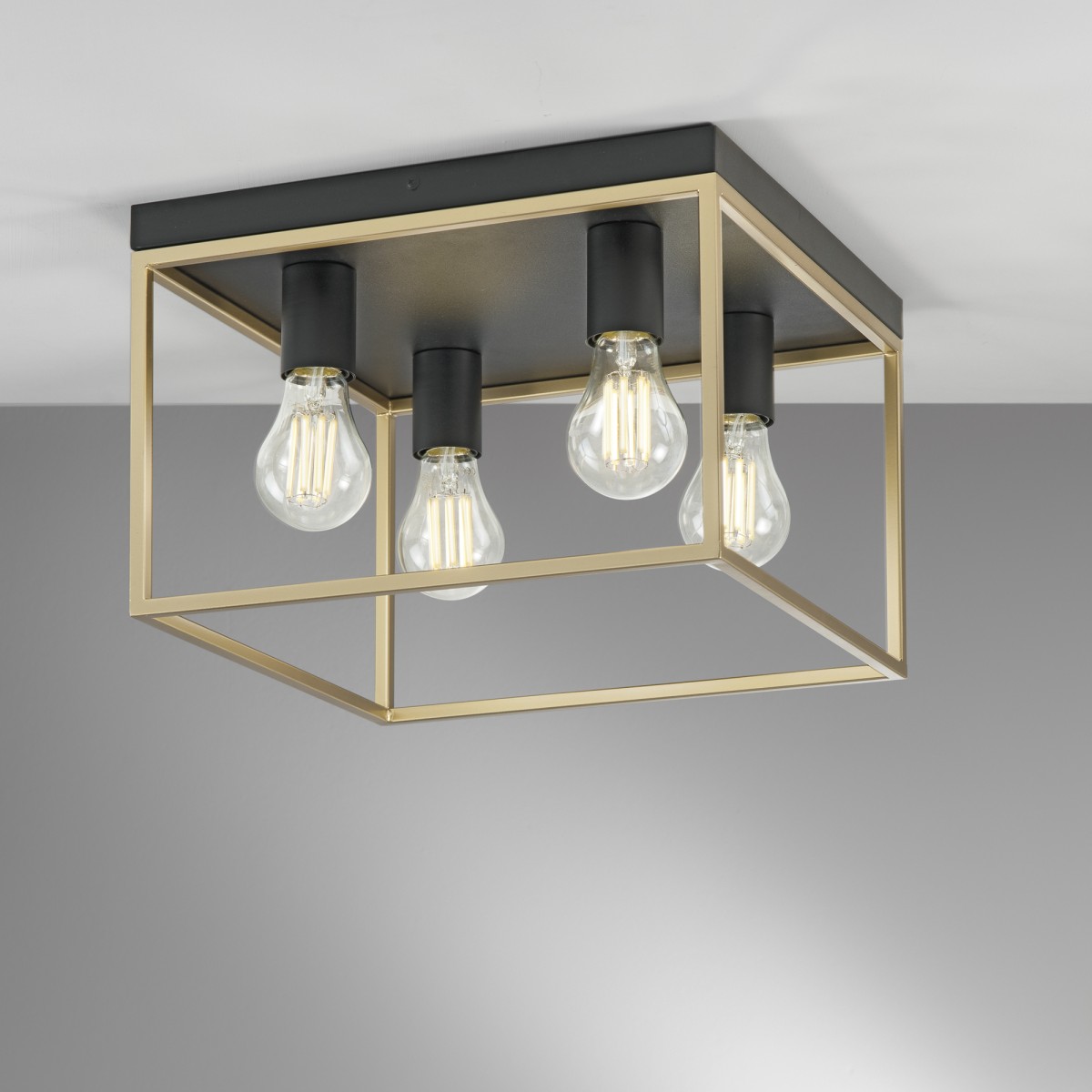 KIMERA Deckenleuchte, schwarz/gold, 4xE27, 35x35x40cm