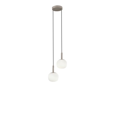 Suspension ERIS blanche et marron en aluminium et verre, 2 x E14, 26 x 15 x 150 cm
