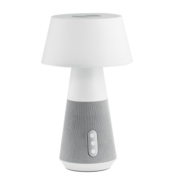 Lampe LED rechargeable DECIBEL grise 4,5 W 300 lm, température de couleur variable, avec haut-parleur Bluetooth, 17 x 17 x 29 cm