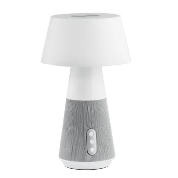 Lampe LED rechargeable DECIBEL grise 4,5 W 300 lm, température de couleur variable, avec haut-parleur Bluetooth, 17 x 17 x 29 cm