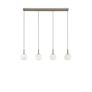 ERIS Hängeleuchte, weiß und braun, vier Leuchten, aus Aluminium und Glas, 4 x E14, 114 x 16 x 150 cm