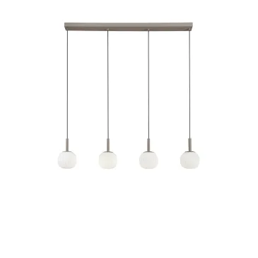 Suspension ERIS blanche et marron à quatre ampoules en aluminium et verre, 4 x E14, 114 x 16 x 150 cm