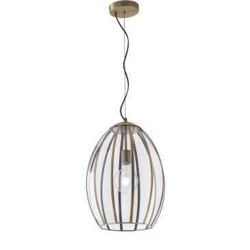 SOSPENSIONE CHESTER RASPARENTE/OTTONE 1XE27 30X30X137CM