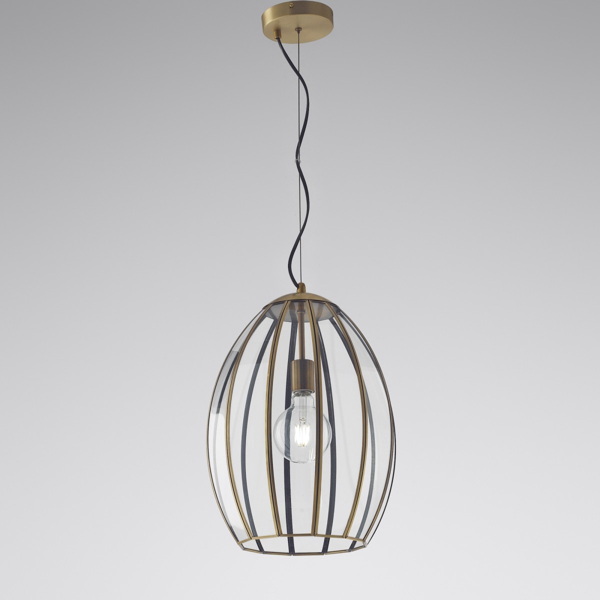 SOSPENSIONE CHESTER RASPARENTE/OTTONE 1XE27 30X30X137CM