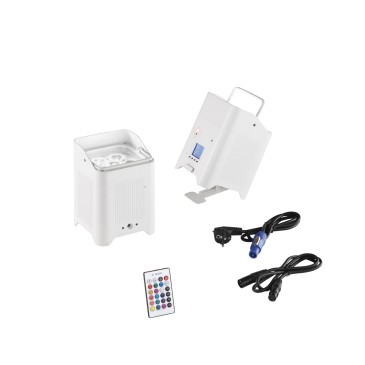 Wiederaufladbarer LED-Showprojektor 6 x 18 W RGBW + UV, WLAN, IP22, 13,6 x 13,6 x 19,6 cm