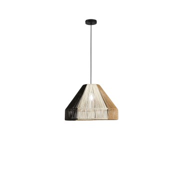 Suspension en noix de coco, coloris noir, marron et blanc, douille E27, 40 W. Dimensions : diamètre 45 cm, hauteur 30 cm. Struct