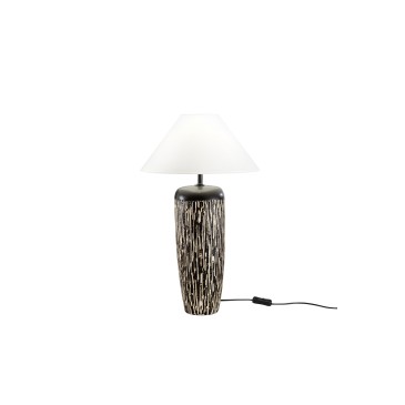 Lampe en céramique marron et blanche Savana, douille E27, structure Ø 35 x 58,8 cm, abat-jour Ø 35 x 16 cm