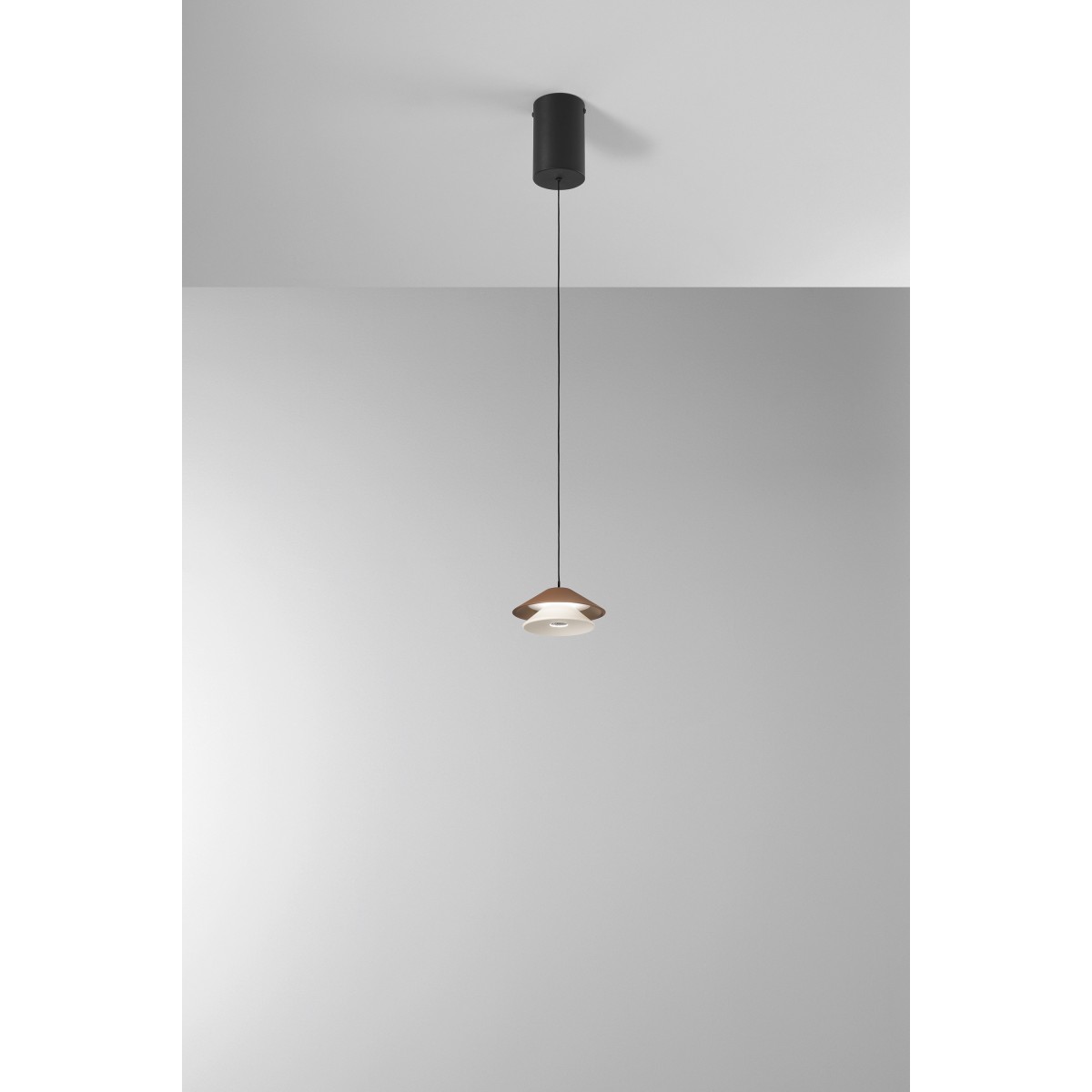 SOSPENSIONE LED ATREO MARRONE+BEIGE IN METALLO E...