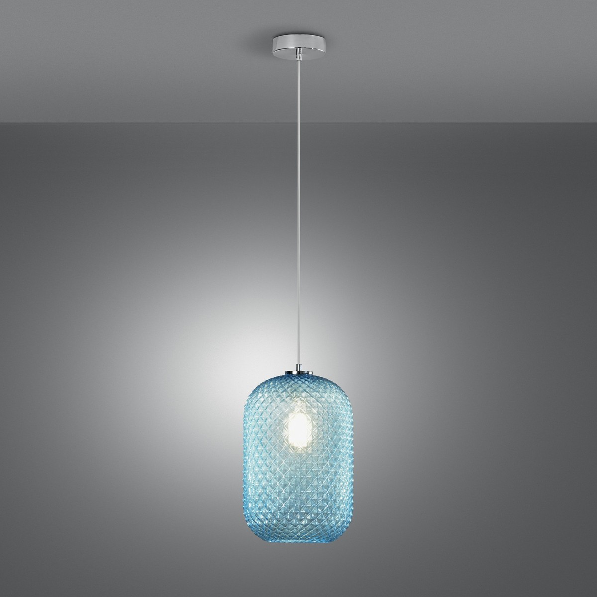 SOSPENSIONE ASHFORD OVALE AZZURRA 1XE27 20X150CM
