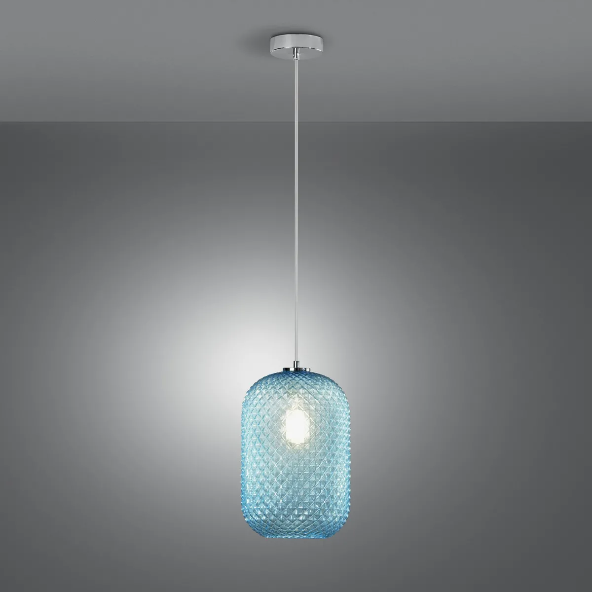 SOSPENSIONE ASHFORD OVALE AZZURRA 1XE27 20X150CM