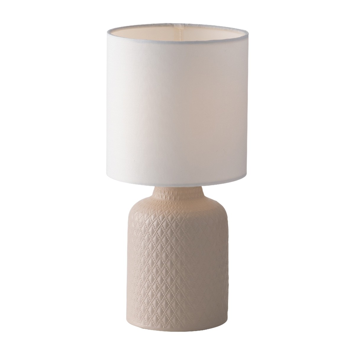 lampada da tavolo o comodino rosa con trama a rombo