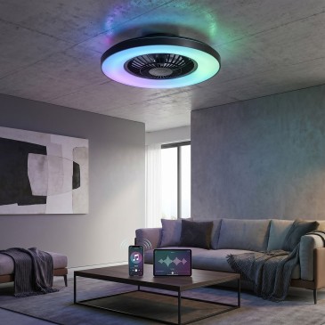 Plafoniera nera con ventilatore integrato e RF e speaker bluetooth