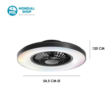 Scheda tecnica plafoniera nera con ventilatore e speaker bluetooth integrato