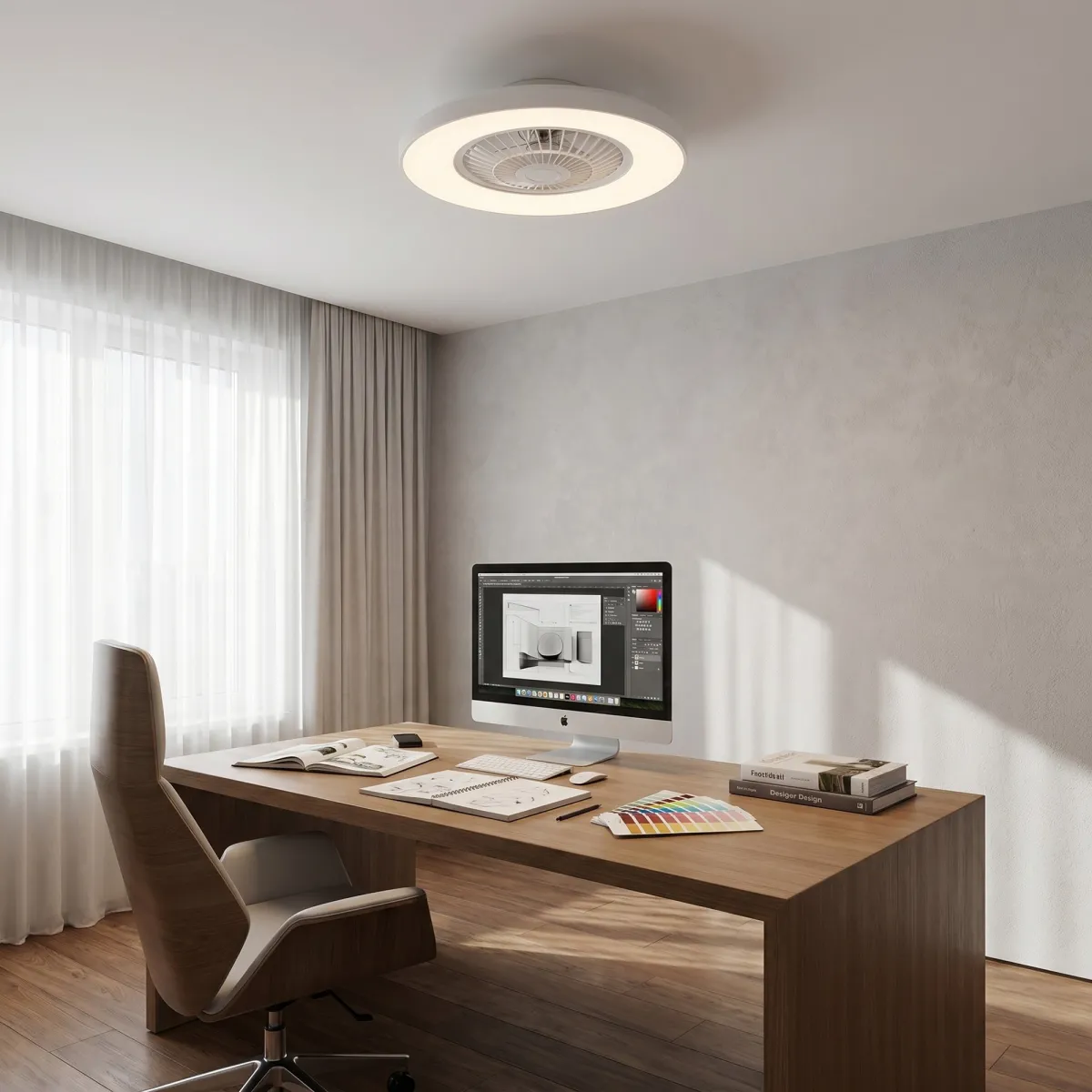 Plafoniera LED bianca con ventilatore integrato e speaker...