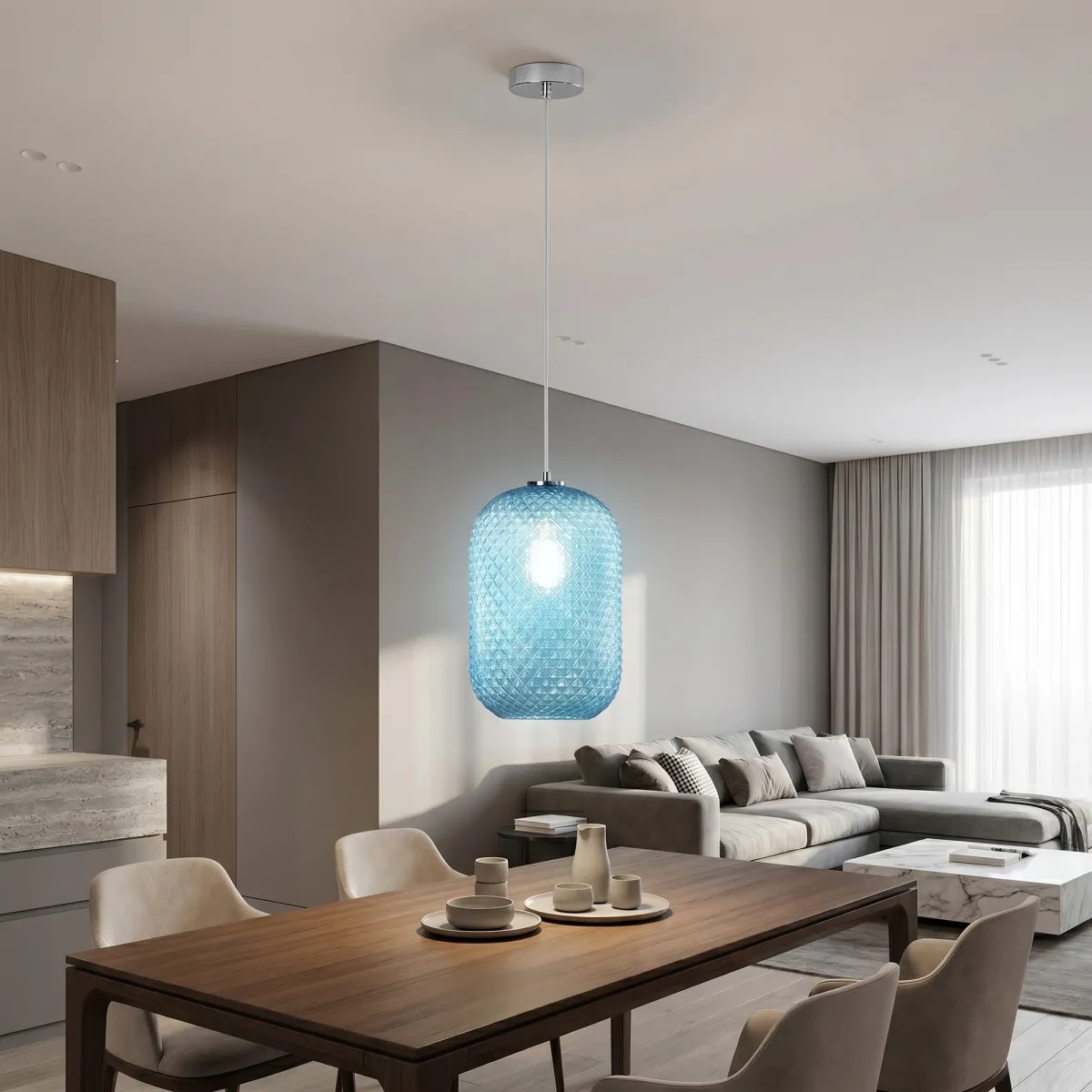 Lampadario moderno azzurro