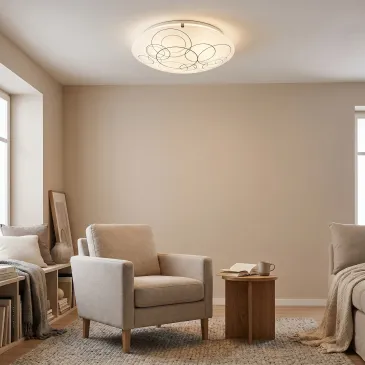 Plafoniera in vetro bianco con decori neri disponibile in 3 misure Applique integrata 4XE27_XL