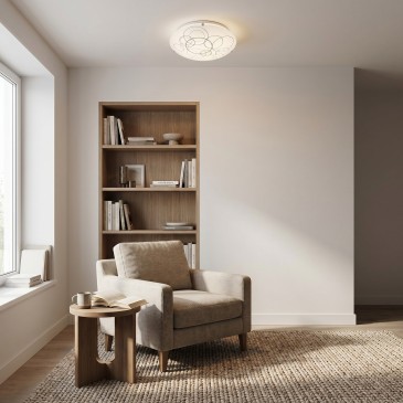 Weiße Glas-Deckenleuchte mit schwarzen Verzierungen | Mondialshop