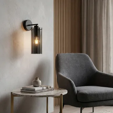 Moderne Wandleuchte aus bernsteinfarbenem Glas, E27 | Mondialshop