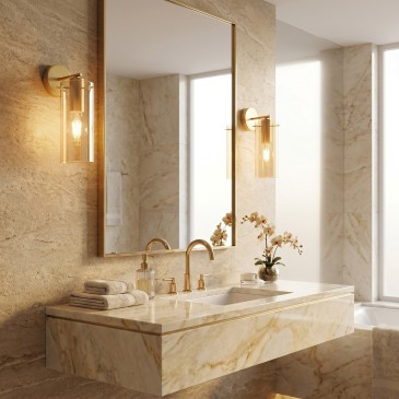 Moderne Wandleuchte aus bernsteinfarbenem Glas, E27 | Mondialshop