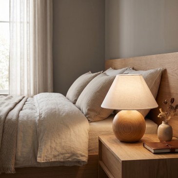 Lampe de table en pin clair et blanc effet bois | MondialShop