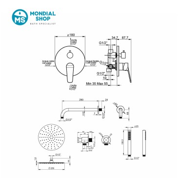 Kit de douche abordable conforme aux spécifications, avec une garantie de 5 ans
