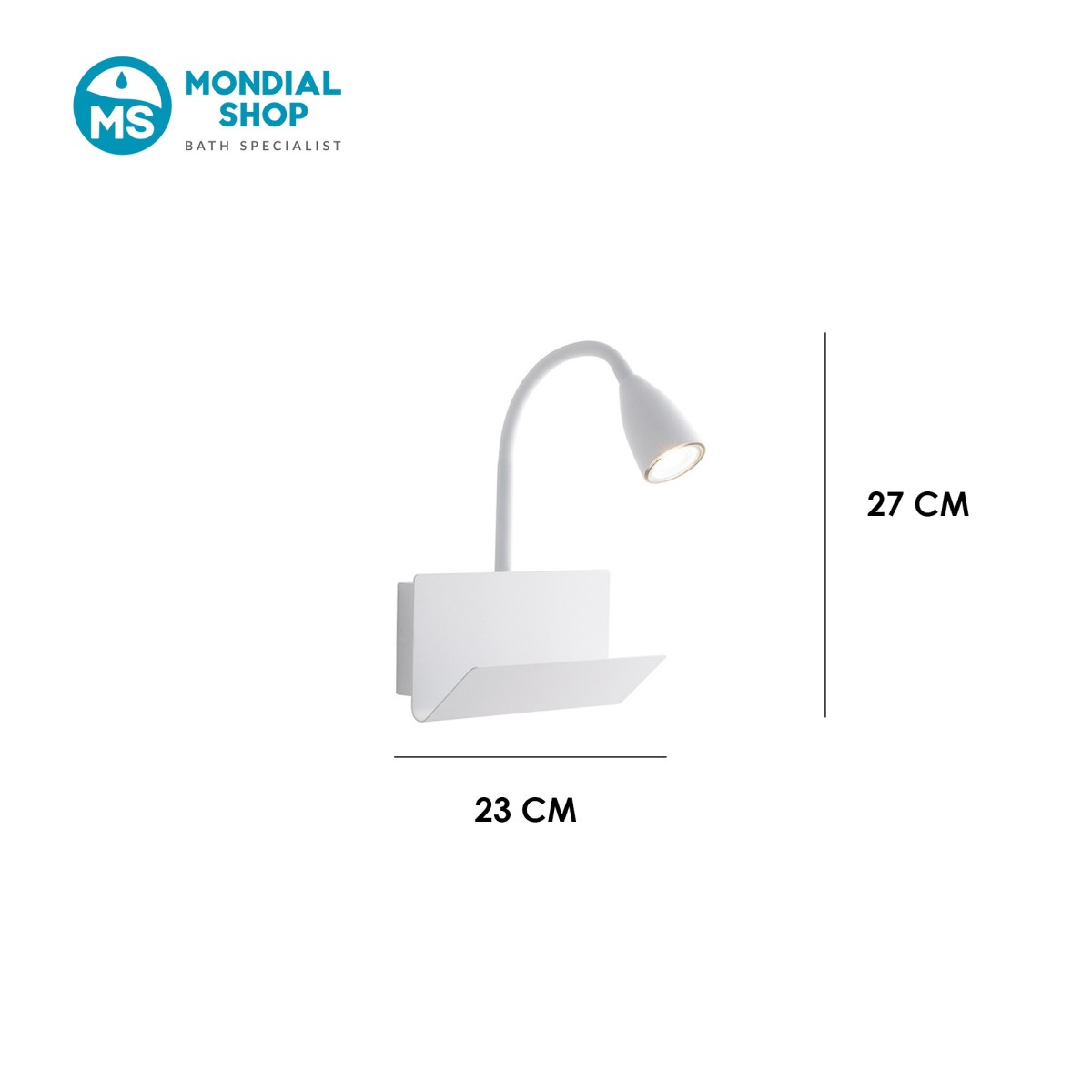 Scheda tecnica lampada da muro con poggialibro bianca