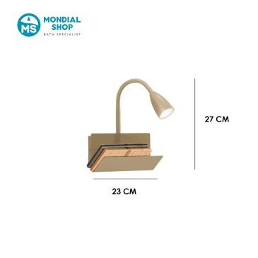Scheda tecnica lampada da muro con poggialibro marrone