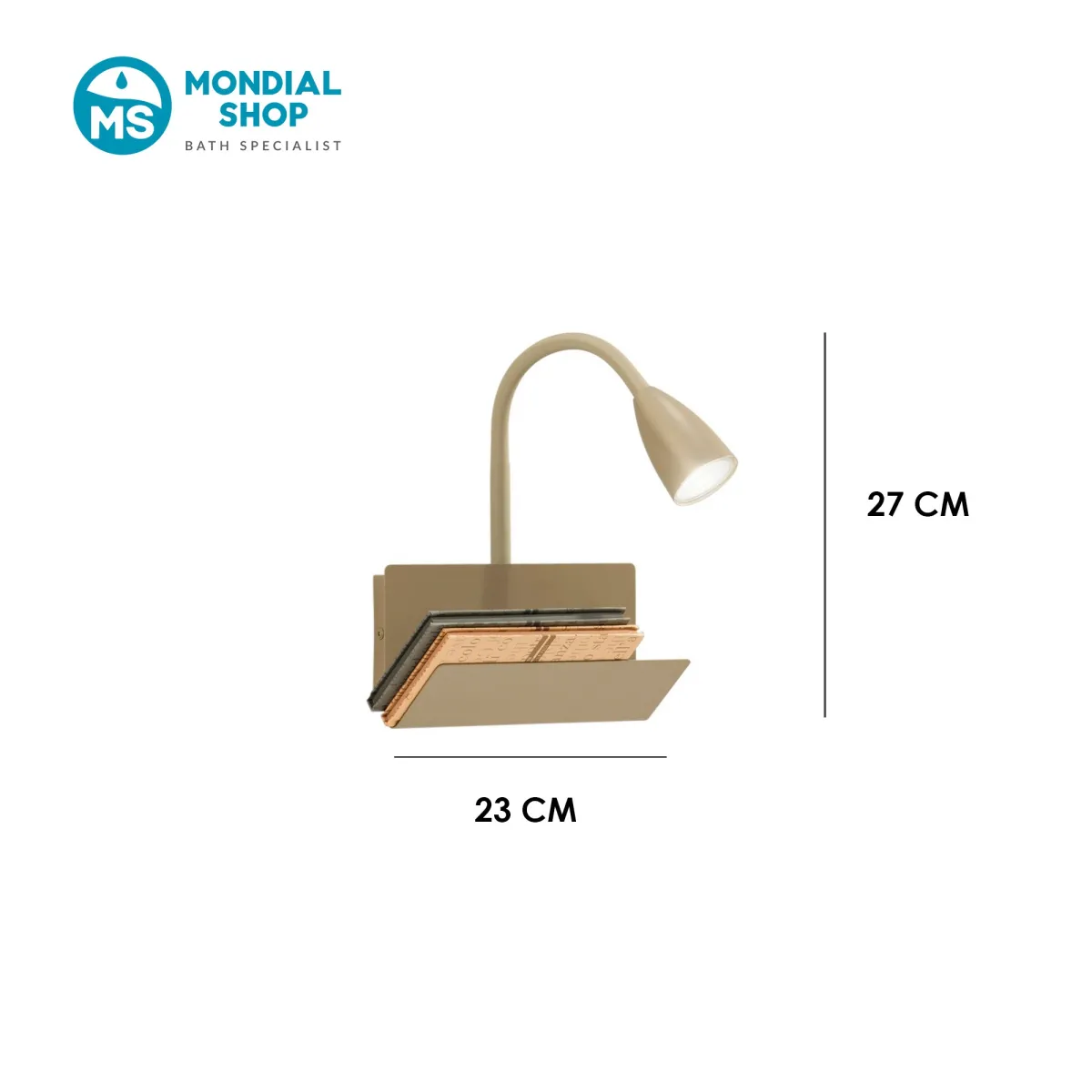 Scheda tecnica lampada da muro con poggialibro marrone