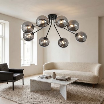 Plafoniera di design moderno a 8 luci con attacco G9, disponibile nelle varianti metallo nero e ottone per arredamento d'interni
