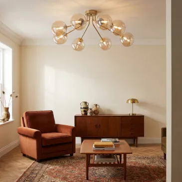 Plafoniera design moderno da interno per soffitto disponibile in ottone o nero 8XG9