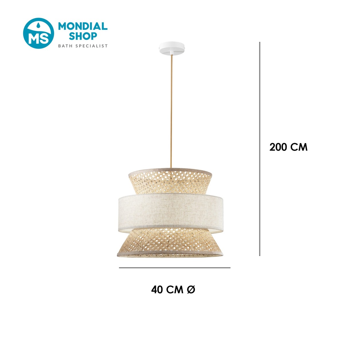 Lampadario a Sospensione in Rattan E27 | Mondialshop